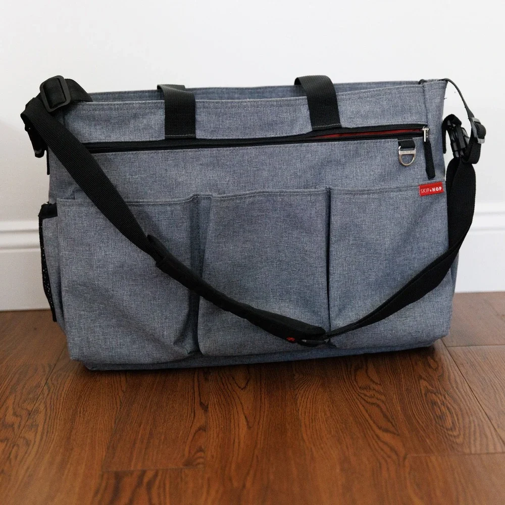 Skip Hop Duo Signature Diaper Bag Heather Grey Messenger Tote Travel Bag